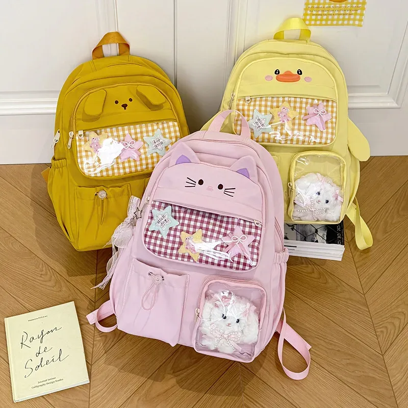 sac à dos mignon de grande capacité pour femmes, cartable décontracté pour filles, sac à dos étudiant amusant en forme de canard