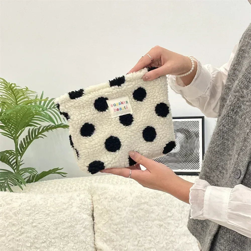 pochette rétro rayée pour femmes, sac à cosmétiques, trousse de toilette en peluche, sacs de maquillage, pochette de maquillage, étui de voyage, organisateur de cosmétiques
