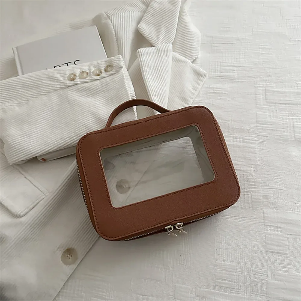 sac de voyage transparent simple en pvc, grande capacité, sac de maquillage, sac carré à poignée, sac à main
