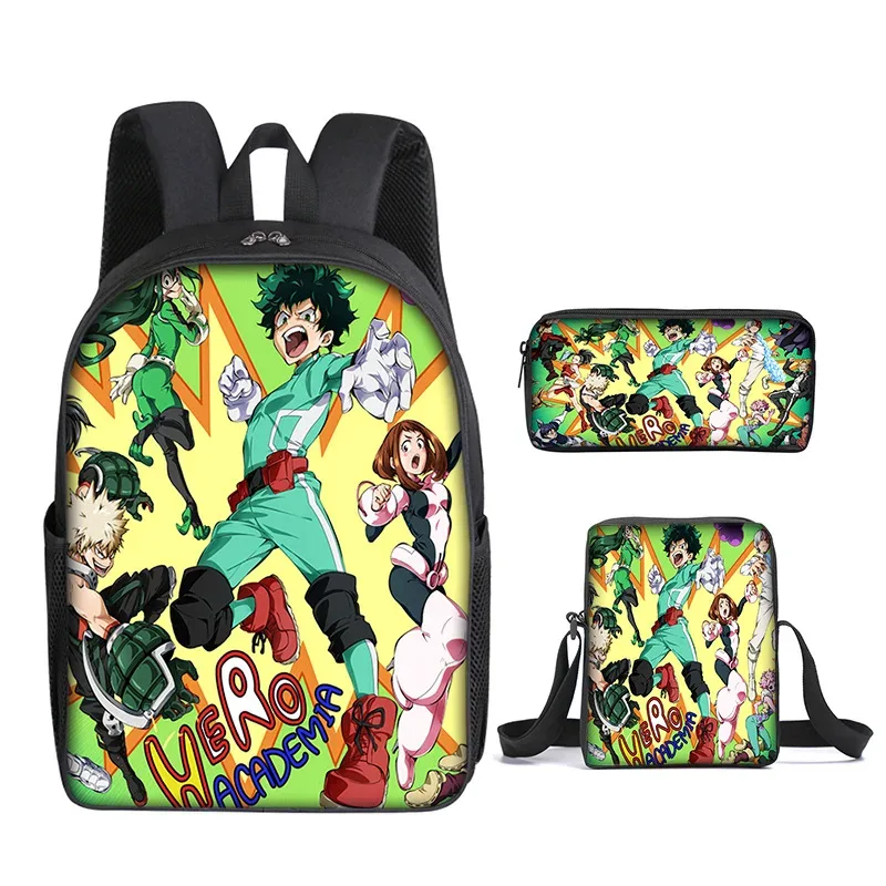 sac à dos my hero academy, sac à déjeuner, trousse à crayons, ensemble cadeau pour enfants et étudiants