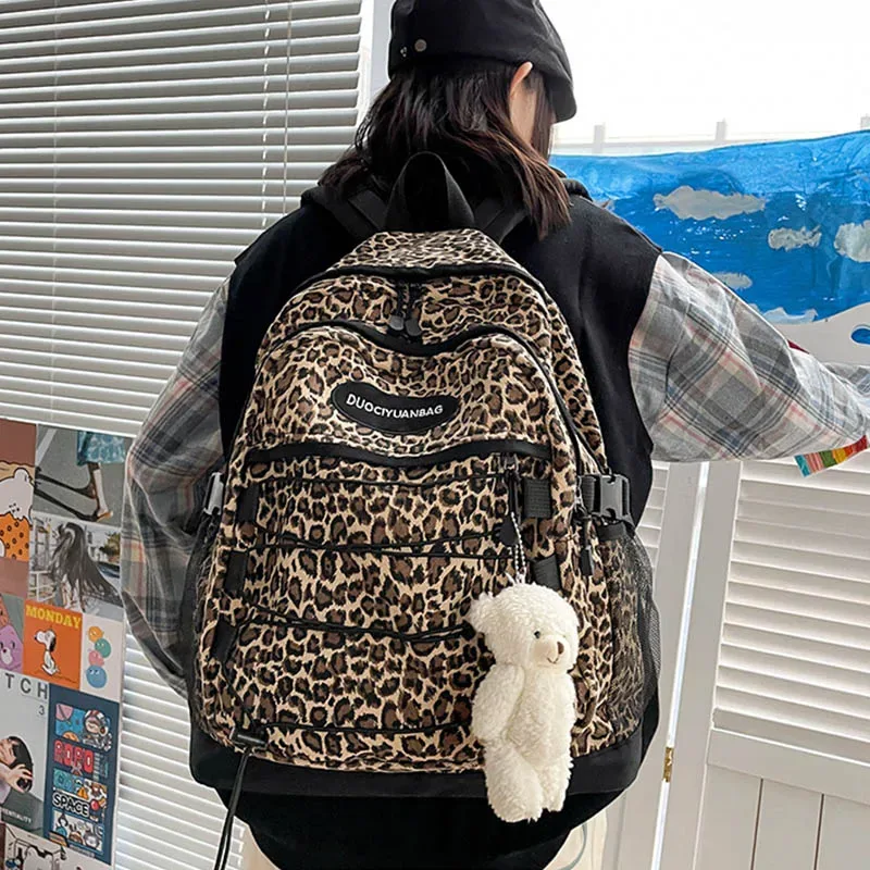 mode fille collège sac d'école décontracté simple femmes sac à dos léopard livre packbags pour adolescent voyage sacs à bandoulière pochette d'ordinateur