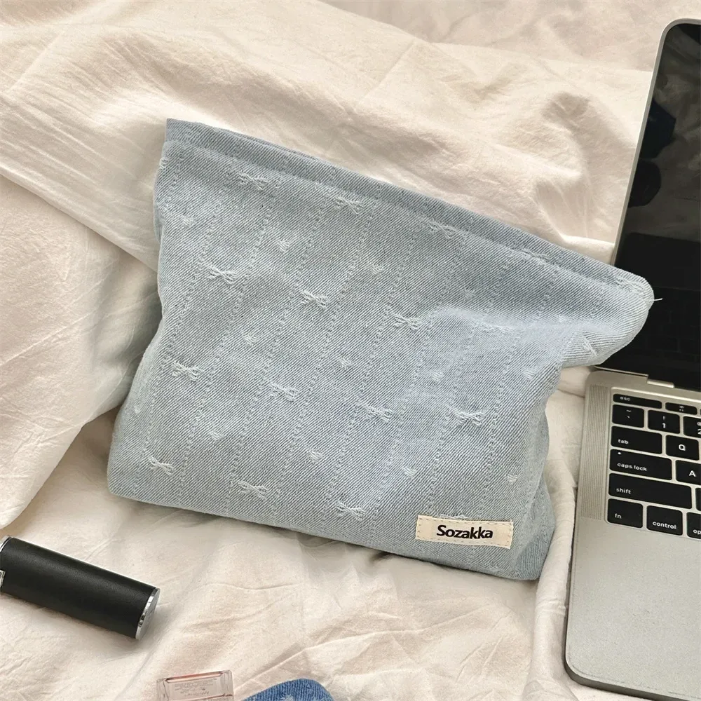 style coréen grand nœud étoiles imprimer maquillage stockage étui à fermeture éclair produits de soins de la peau sacs de rangement de cosmétiques sac de maquillage de voyage