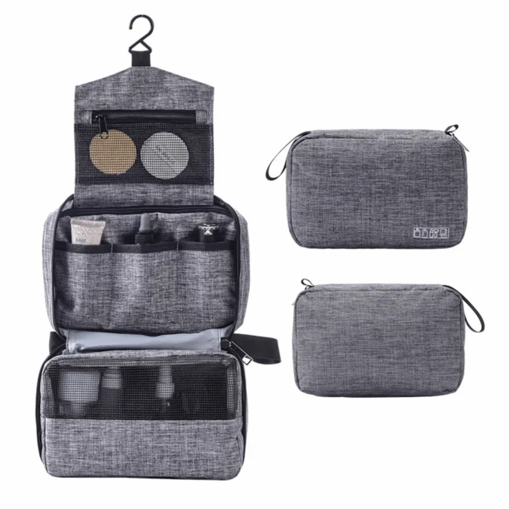 trousse de toilette pour homme en tissu oxford, résistante à l'eau, à suspendre, avec plusieurs compartiments et poignée robuste