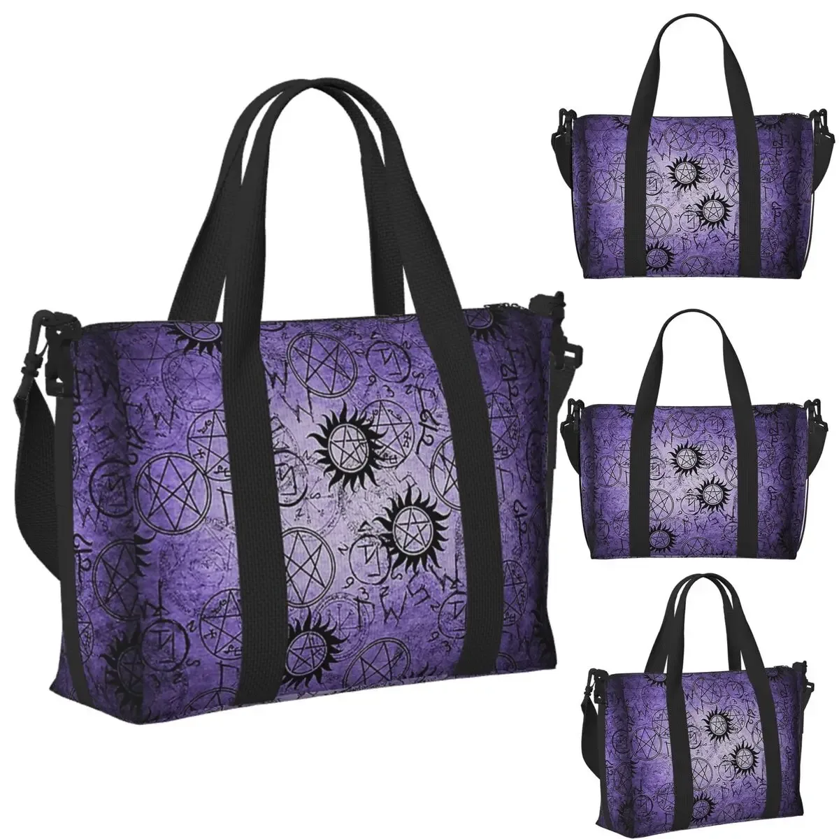 Sac de voyage de plage violet surnaturel personnalisé, fourre-tout de grande capacité pour salle de sport, Yoga, sac à bandoulière de Shopping pour femmes
