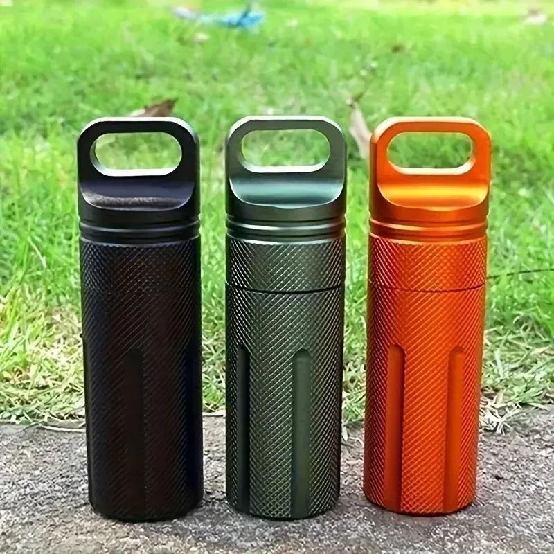 boîte de rangement étanche pour sac à dos, fixation d'extérieur, bouteille de médicaments portable, accessoire de porte-clés cylindrique scellé en alliage d'aluminium