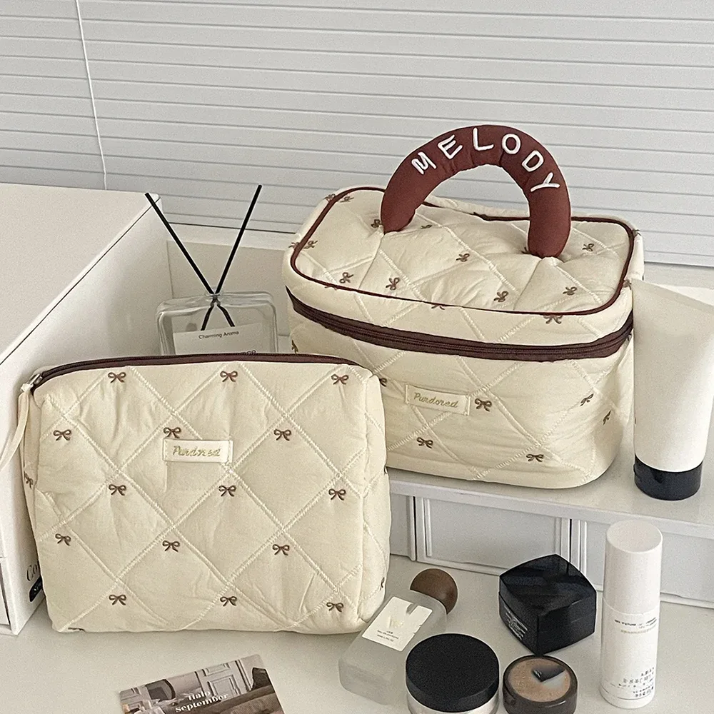 mode marron arc gâteau femmes maquillage sac à fermeture éclair grande capacité fourre-tout organisateur toilette cosmétique pochette dames maquillage sac à main
