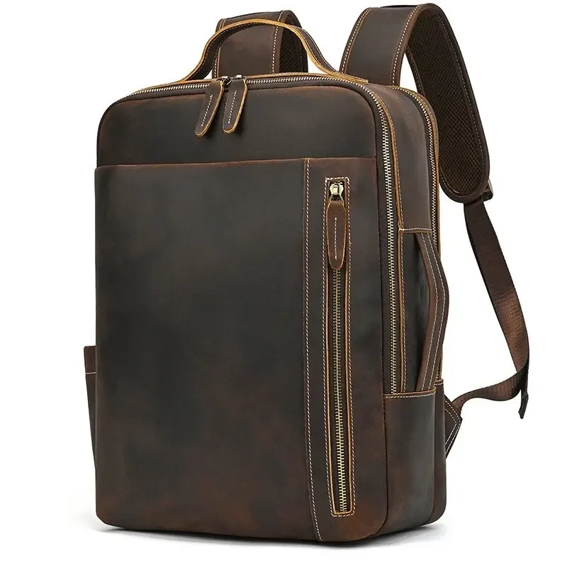 crazy horse – sac à dos en cuir de vache pour hommes, sac pour ordinateur portable, double épaule, sac de voyage de grande capacité, sac à dos quotidien