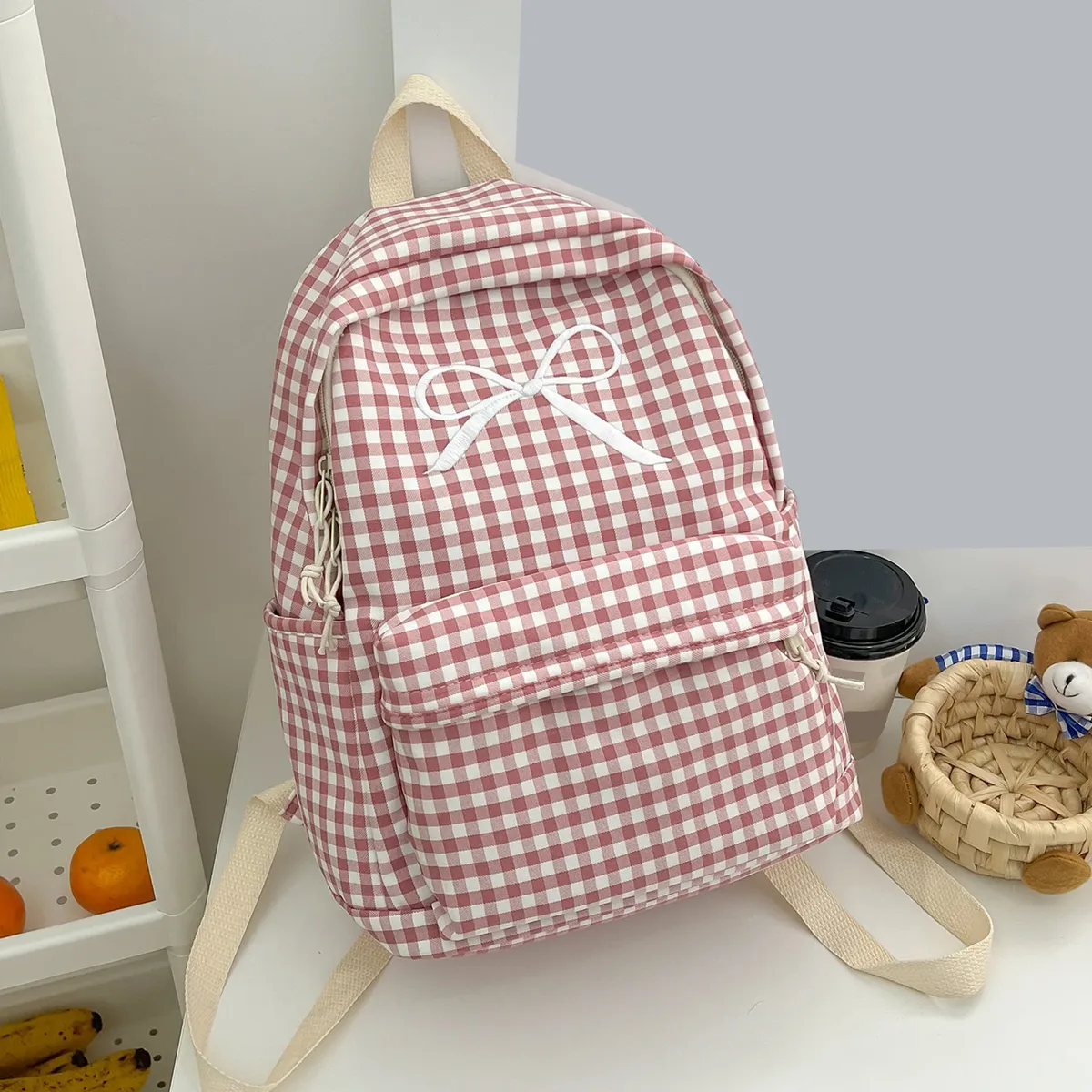 sacs à dos de campus élégants, grande capacité, en nylon souple, style preppy, multi-poches, sac de voyage décontracté, sacs à dos pour trajets quotidiens et travail.