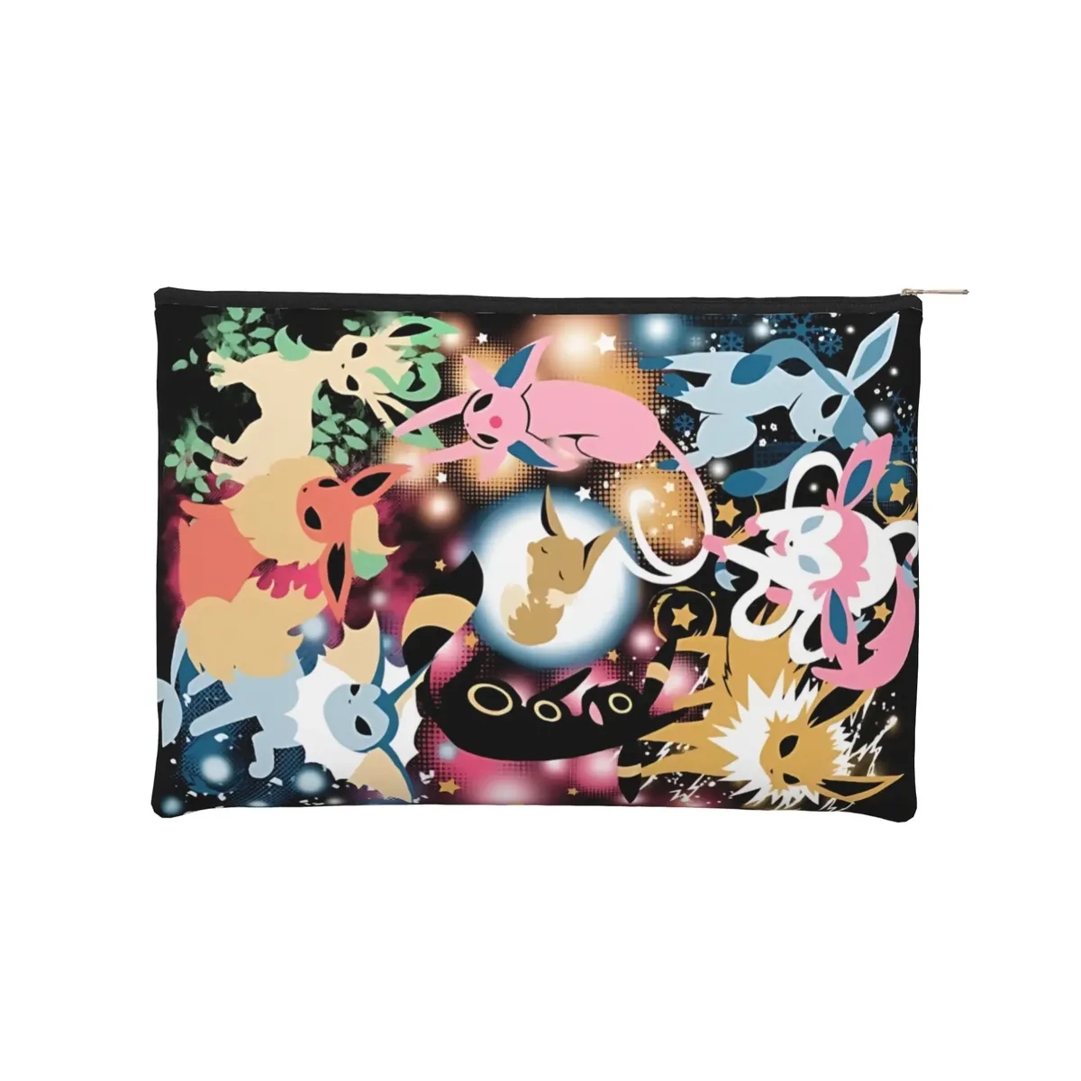 pochette pliable mignonne sur le thème de l'anime pokemon eevee eeveelution, trousse de maquillage, trousse de toilette avec fermeture éclair, pochette cosmétique de voyage
