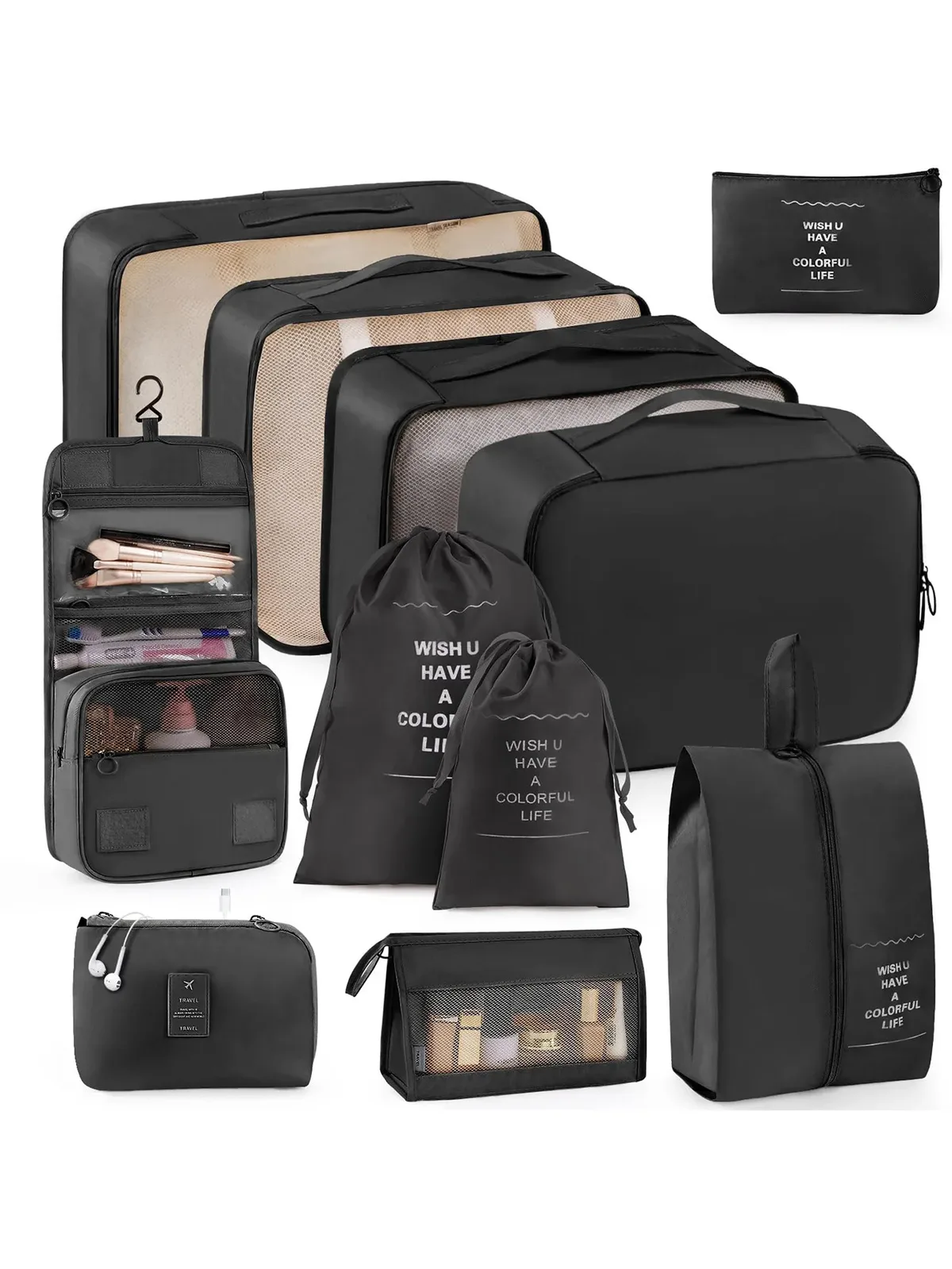ensemble de sacs de rangement de voyage portables de 11 pièces, organisez facilement vos vêtements, chaussures et sous-vêtements, parfaits pour les voyages quotidiens, les voyages d'affaires, le rangement à domicile, les valises, les sacs de rangement de voyage, les chaussures, les toilettes et les sacs à linge