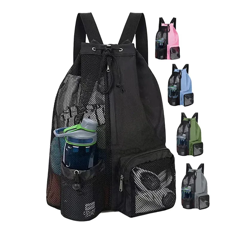 Sac à dos de plage en maille avec poche étanche, sac de piscine à cordon, sac de natation imperméable, sac à dos de sport pour hommes et femmes