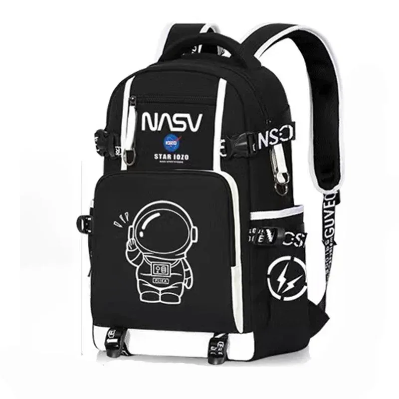 sac à dos d'étudiant spaceman imprimé fluorescent, sac à dos imperméable en tissu oxford avec bandoulière souple, sac de grande capacité à la mode