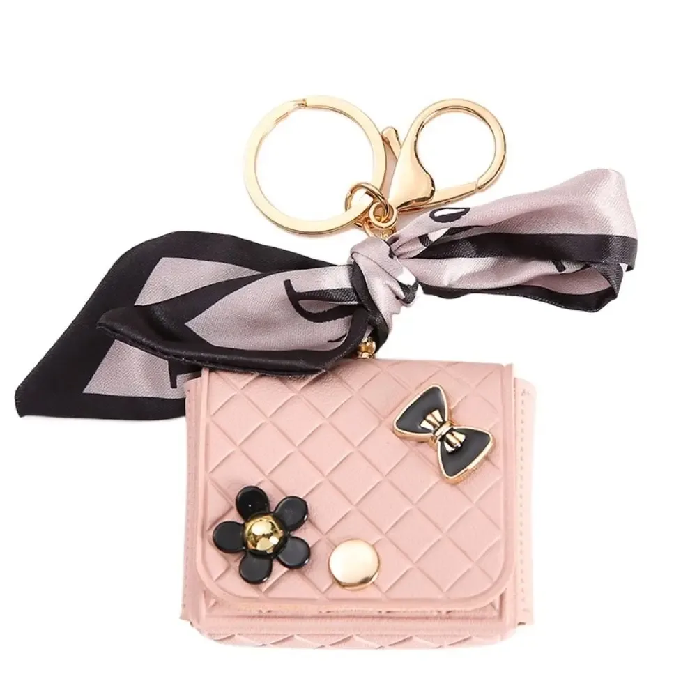 mini sac matelassé en cuir, porte-clés, porte-monnaie, pochette pour écouteurs, accessoires avec pendentif breloque fleur mignonne pour femmes, clés de moto, sacs à dos