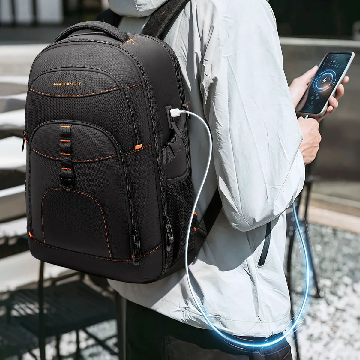 sac à dos multifonctionnel heroic knight pour hommes, sac de voyage extensible pour ordinateur portable 17,3 pouces, avec port usb, imperméable, élégant, idéal pour l'université.