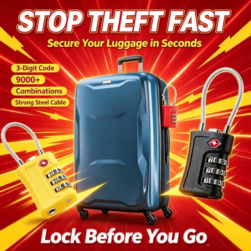 serrure tsa à 3 chiffres personnalisable en alliage de zinc, avec mot de passe numérique modifiable, antivol, portable, pour bagages et valises, idéale pour les voyages en avion.