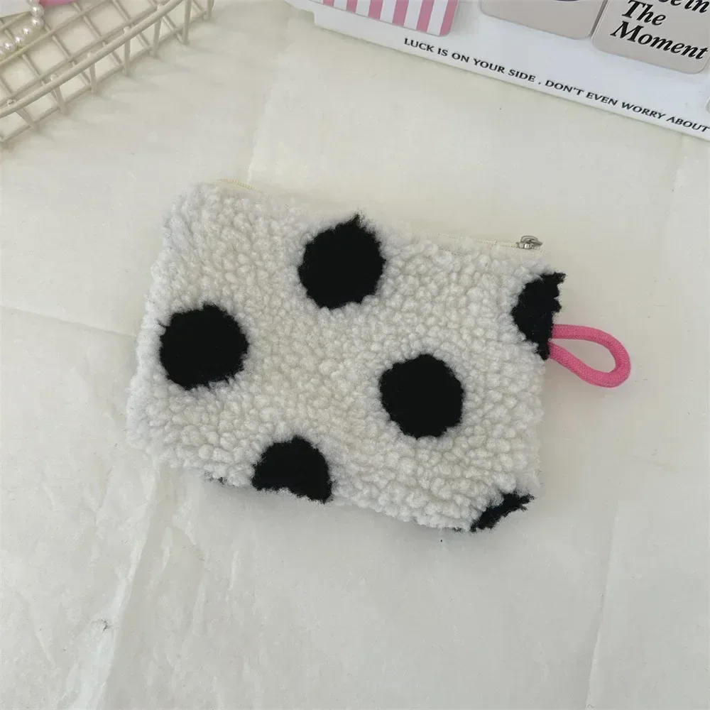 mini trousse de maquillage en peluche mignonne, portable, voyage, cosmétique, rouge à lèvres, écouteurs, carte, sac à main de rangement, pochette portefeuille pour femmes