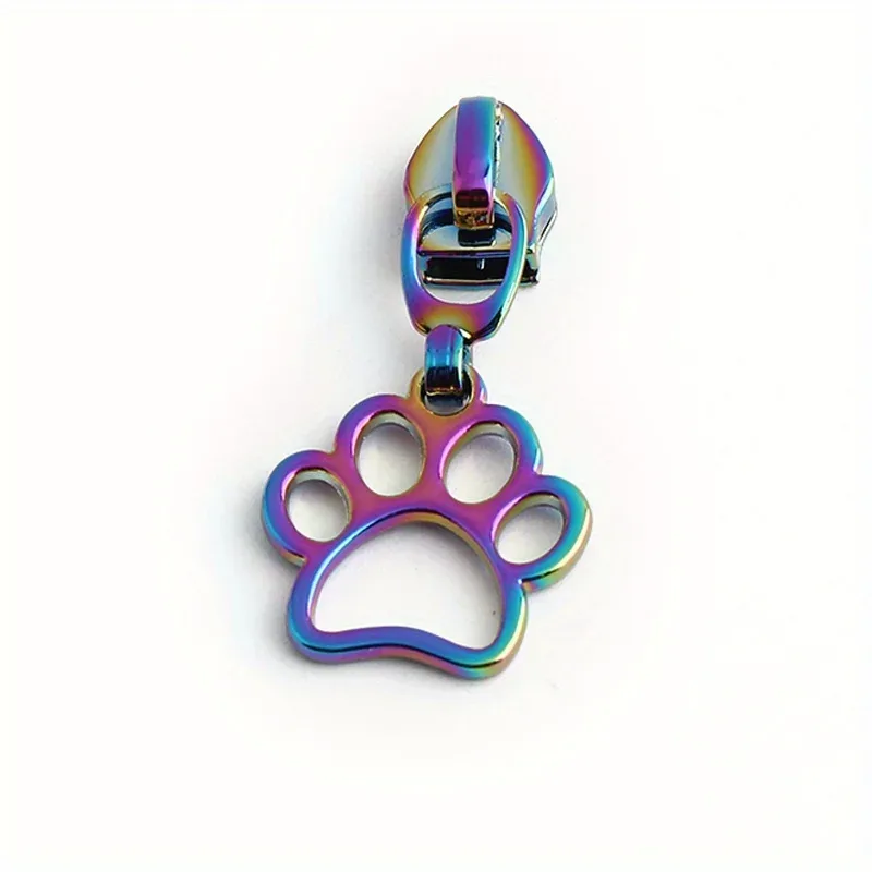5 pièces sac à main pour animaux de compagnie motif imprimé patte vêtements extracteur de fermeture éclair couleur arc-en-ciel 5 # curseur de ceinture de sac à bandoulière avec languette de traction décorative en nylon