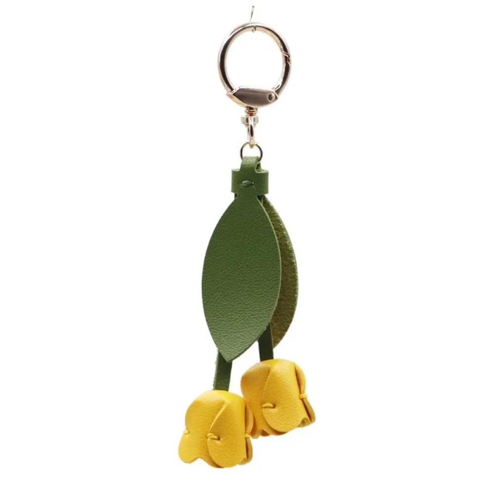pendentif de sac en forme de tulipe, en cuir pu, style coréen, décoration de sac à dos, breloques pour sac, accessoires assortis, porte-clés de voiture, pour femme