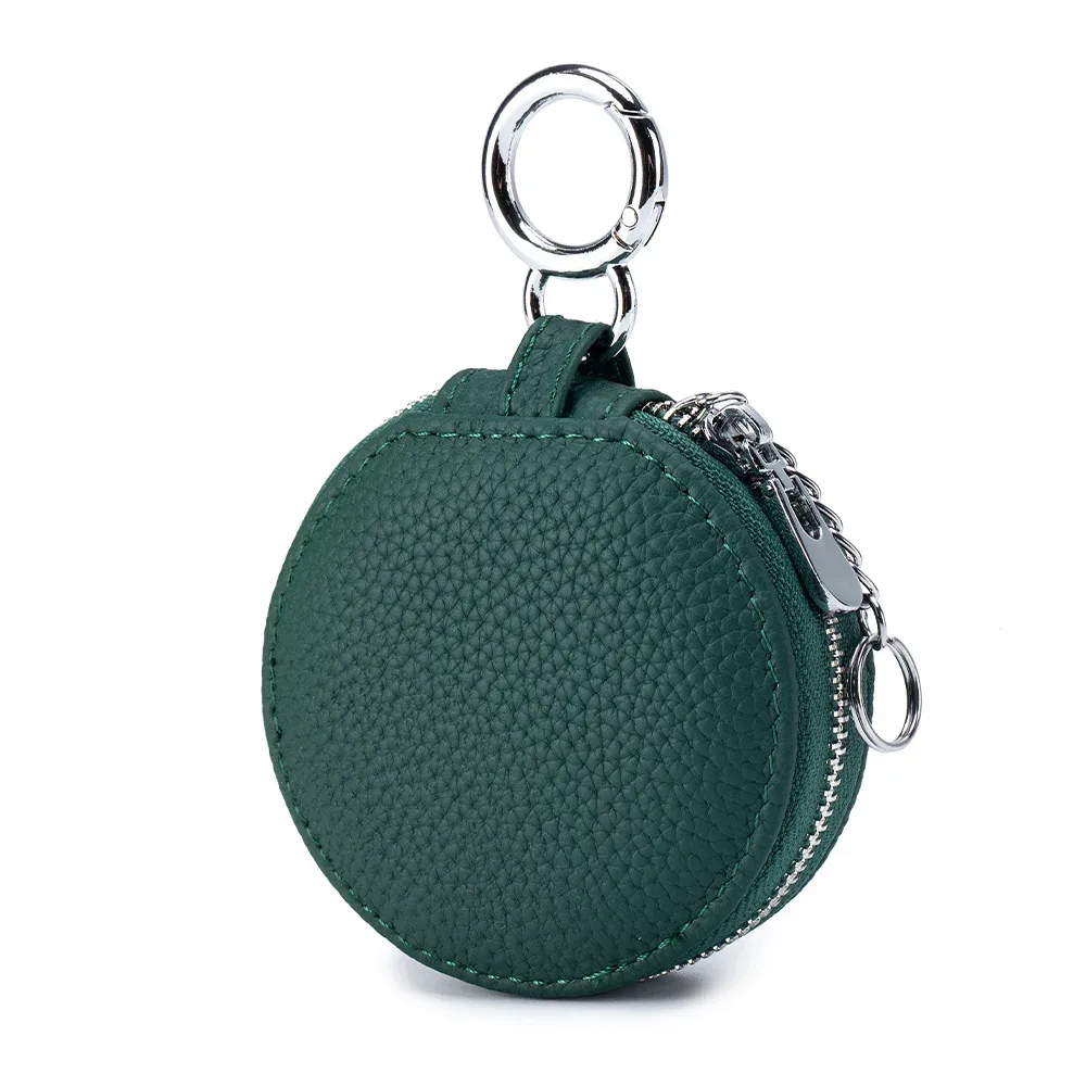sac de rangement rond en cuir véritable pour femmes, sac rond pour rouge à lèvres souple, sac pour écouteurs avec miroir, sac porte-clés pendentif de grande capacité