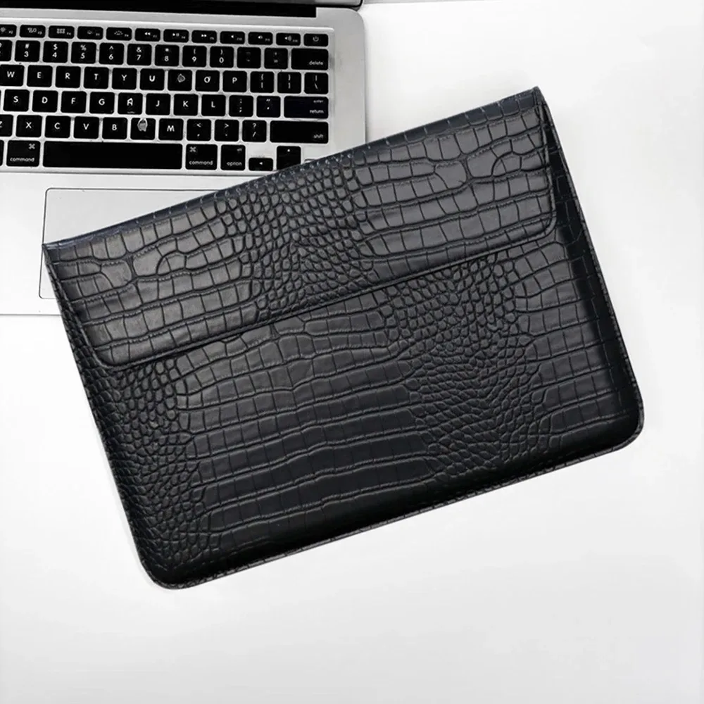 sacoche pour ordinateur portable en cuir pu motif crocodile personnalisable, pour hommes, 13,3/15,4 pouces, avec support intégré, unisexe