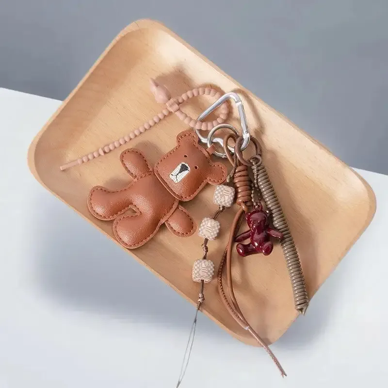 Modish cuir Miniature ours tissé laçage sac à dos parure bricolage porte-clés sac à main ajout