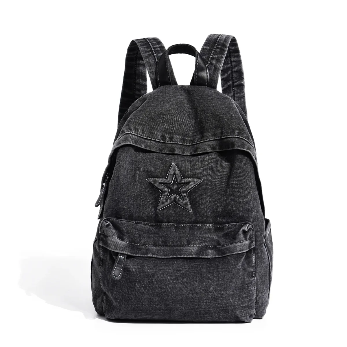 sac à dos en jean délavé vintage avec broderie étoile, style y2k vieilli, mignon, pour adolescents et étudiants, idéal pour l'école, le quotidien et les activités de plein air