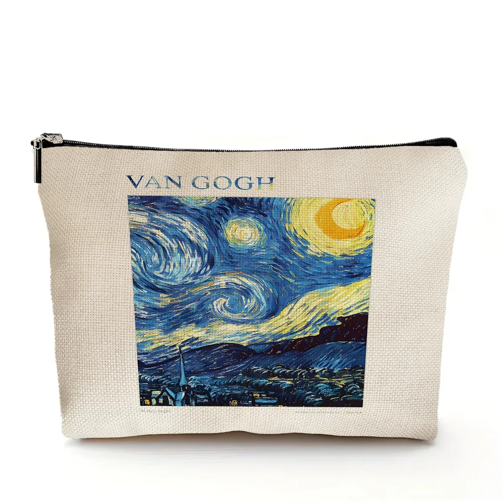 vincent van gogh femmes sac cosmétique nuit étoilée double impression dame sacs de maquillage de mariage fille voyage sac à main organisateur portefeuille