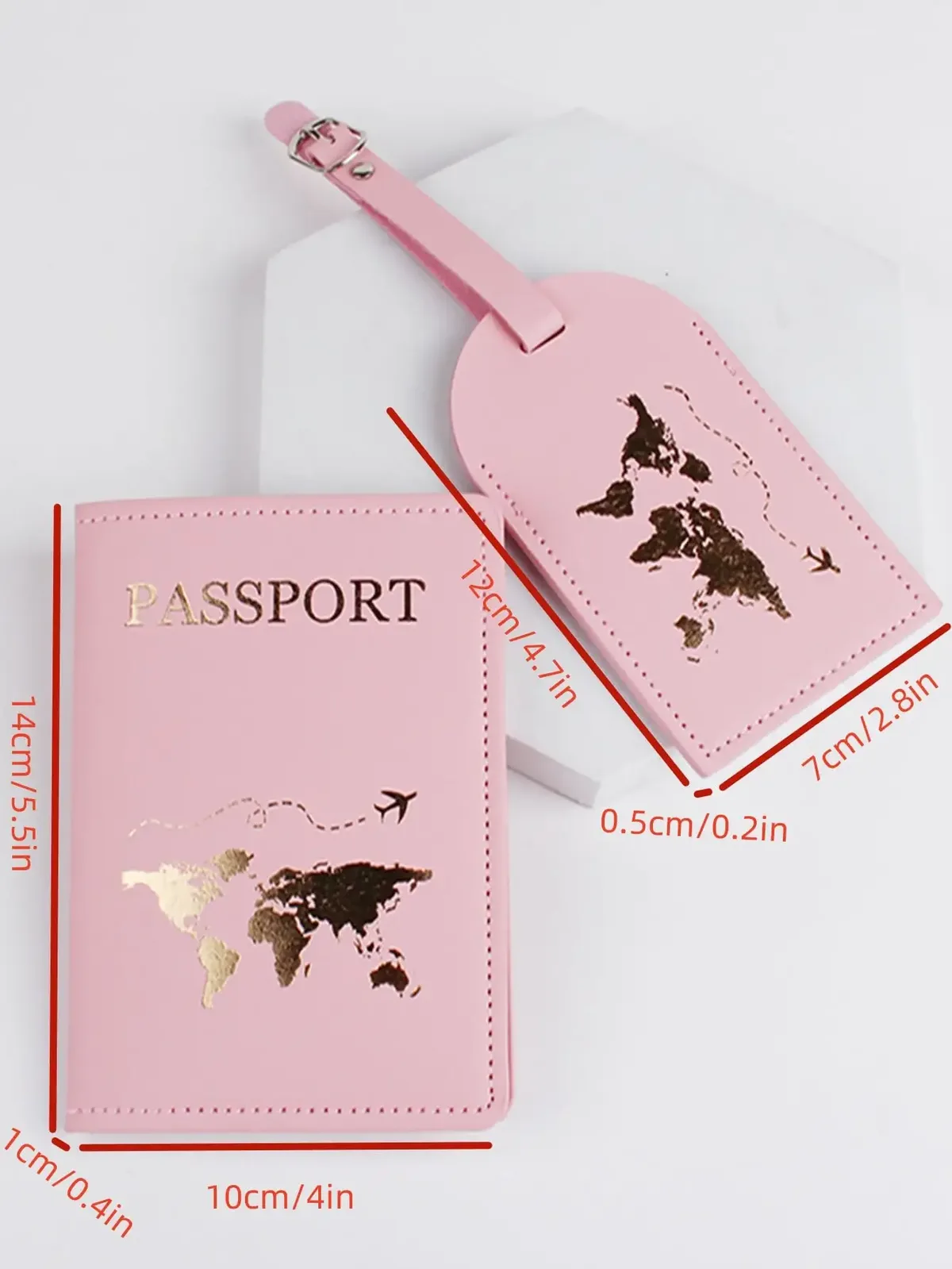 2 pièces/ensemble couverture de passeport étiquette de valise de bagage avec nom carte d'identité anti-perte portefeuille en cuir pu accessoires de voyage pour les couples de vol