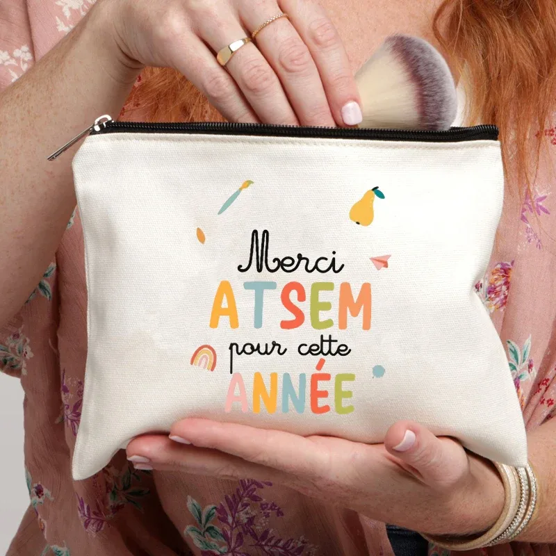 trousse de toilette au design d'appréciation atsem pour l'école française – pochette zippée en polyester durable avec trousse de maquillage inspirée de l'école française