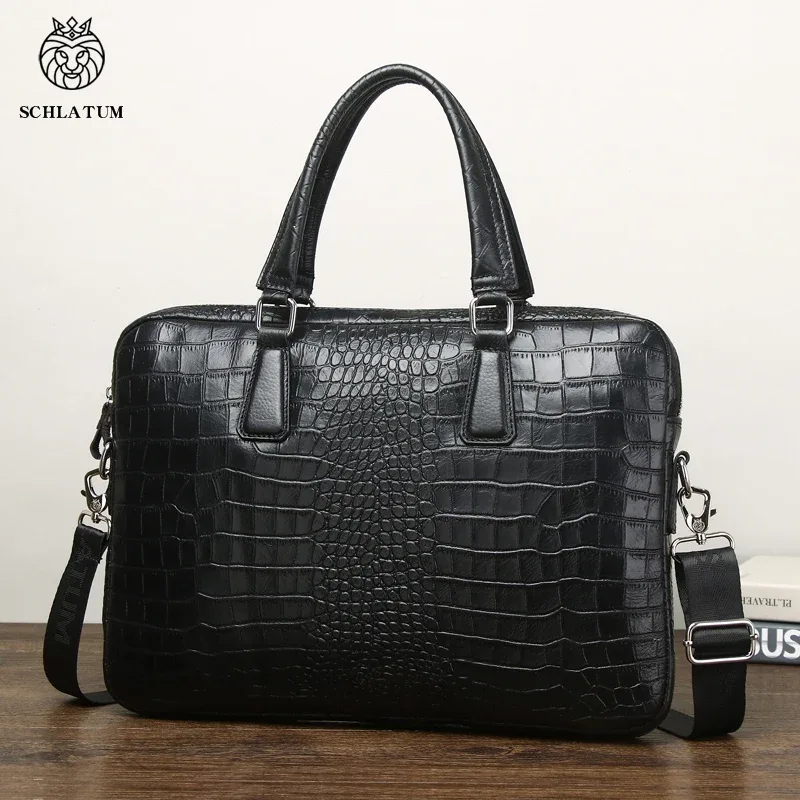schlatum véritable cuir crocodile grain porte-documents dur pour hommes 15.6 pouces mallette pour ordinateur portable sacs ordinateur sac sacs à main de luxe