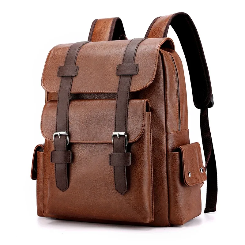 sac à dos homme 2026 en cuir pu, grand sac à dos pour ordinateur portable, mochilas pour adolescents garçons, sac d'école noir et marron