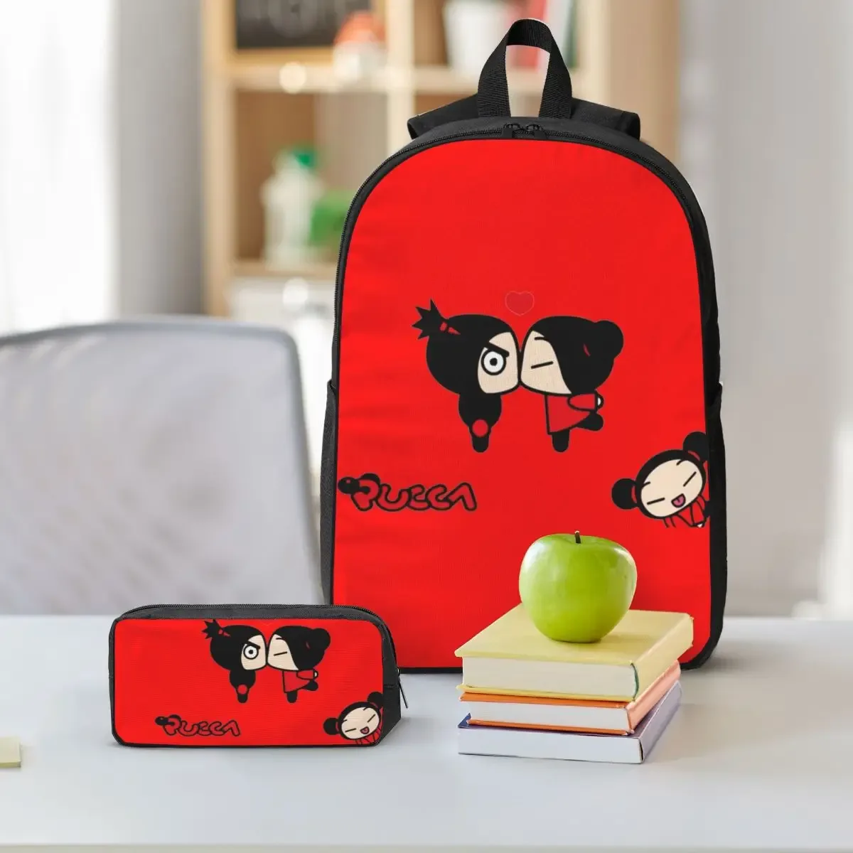 pucca pucca sac à dos étudiant garçons filles bookbag sac d'école ordinateur portable sacs à bandoulière 3ps sac à déjeuner isolé trousse à crayons
