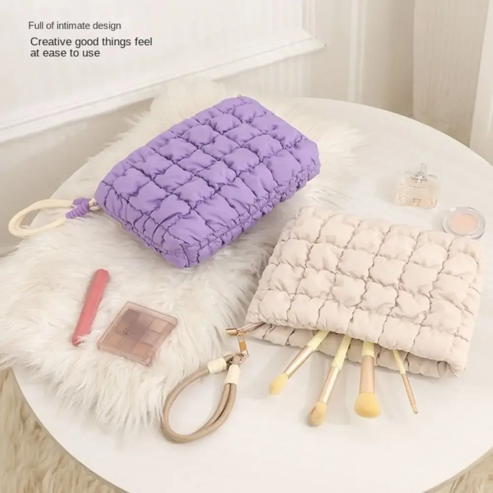 Pochette de maquillage mignonne de style coréen, couleur unie, grande capacité, sac à main nuage avec fermeture éclair, sac cosmétique doux pour femmes et filles
