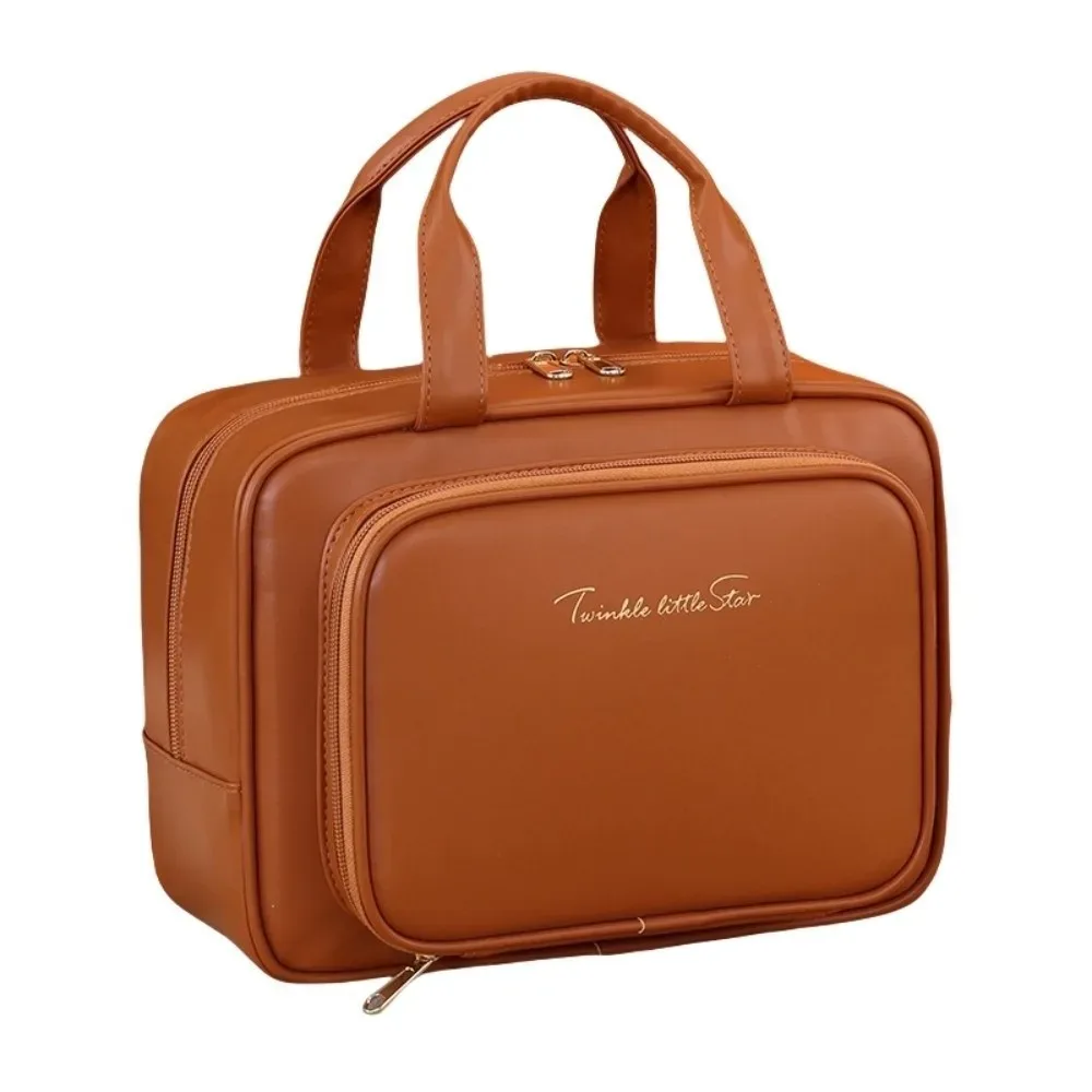 sac de rangement pour maquillage tendance, avec poignée, conteneur cosmétique portable, en cuir pu, grande capacité, trousse de toilette de voyage