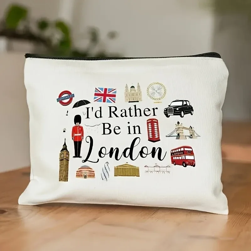 sac à cosmétiques imprimé london, trousse de maquillage légère à fermeture éclair, sac sur le thème de la culture de voyage mignon, pochette de rangement de maquillage de voyage
