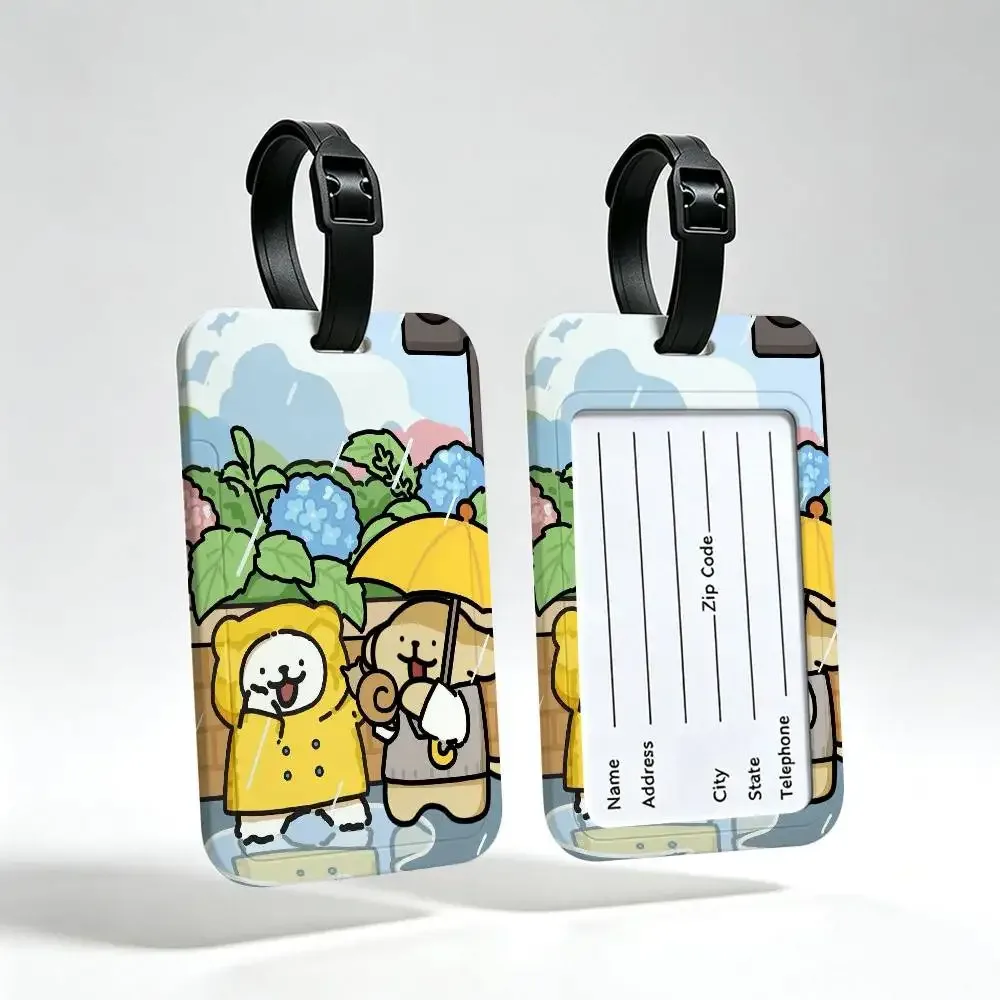 line cartoon p-puppys étiquette de voyage anti-perte en pvc, porte-carte d'informations, étiquette de bagage imperméable
