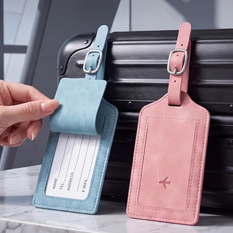 1 étiquette de bagage en cuir pu pour femmes et hommes, accessoires de voyage, étiquettes de valise, étiquette