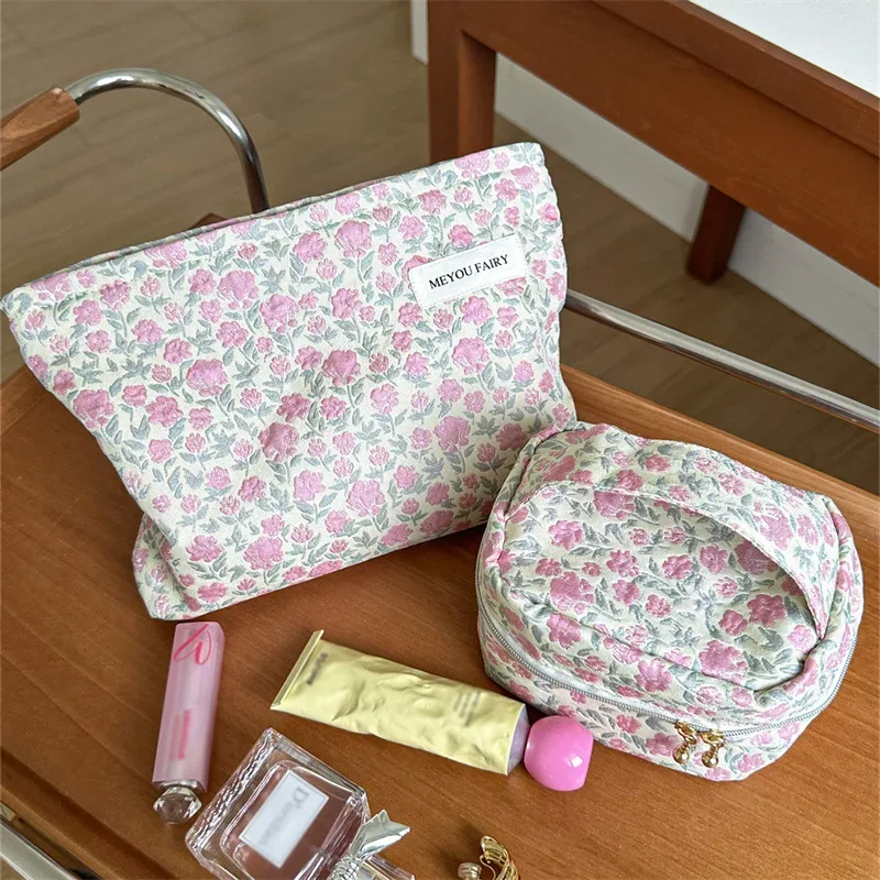 Ensemble de 2 trousses de toilette à motif floral rose, trousse de rangement cosmétique portable, pochette de voyage à fermeture éclair, trousse de maquillage Skincar, fête des mères