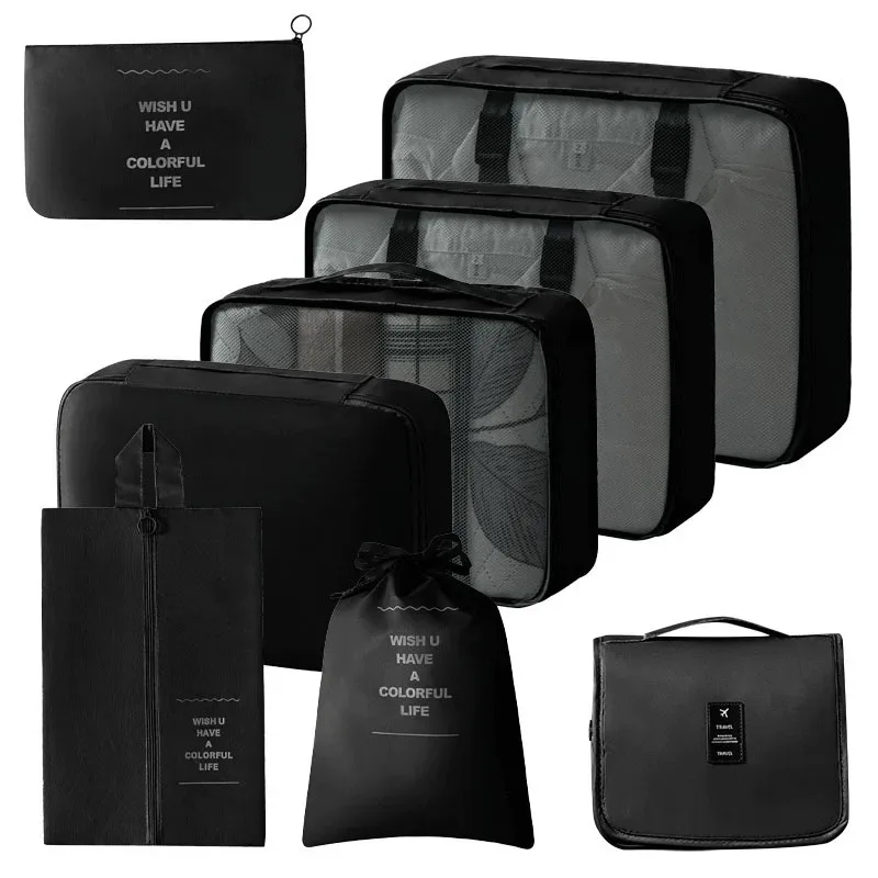 ensemble de 8 organiseurs de voyage, cubes de rangement pliables portables pour valises, pour vêtements, chaussures, pochettes de rangement, sacs de rangement pour bagages