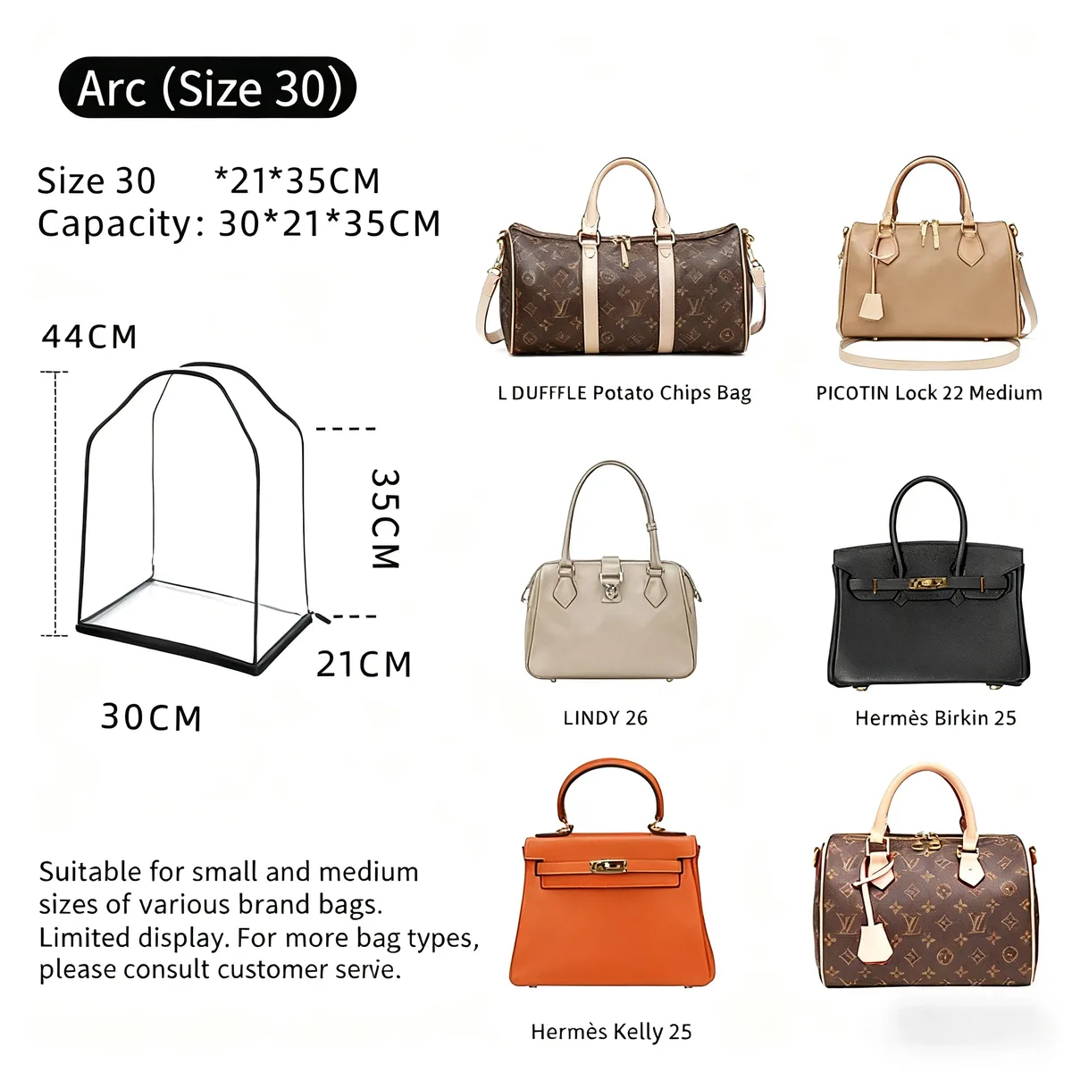 housse de rangement transparente, résistante à l'humidité, sans poussière, pour sacs à main de luxe, organisateur de sac à main premium avec fermeture éclair, sac peu encombrant