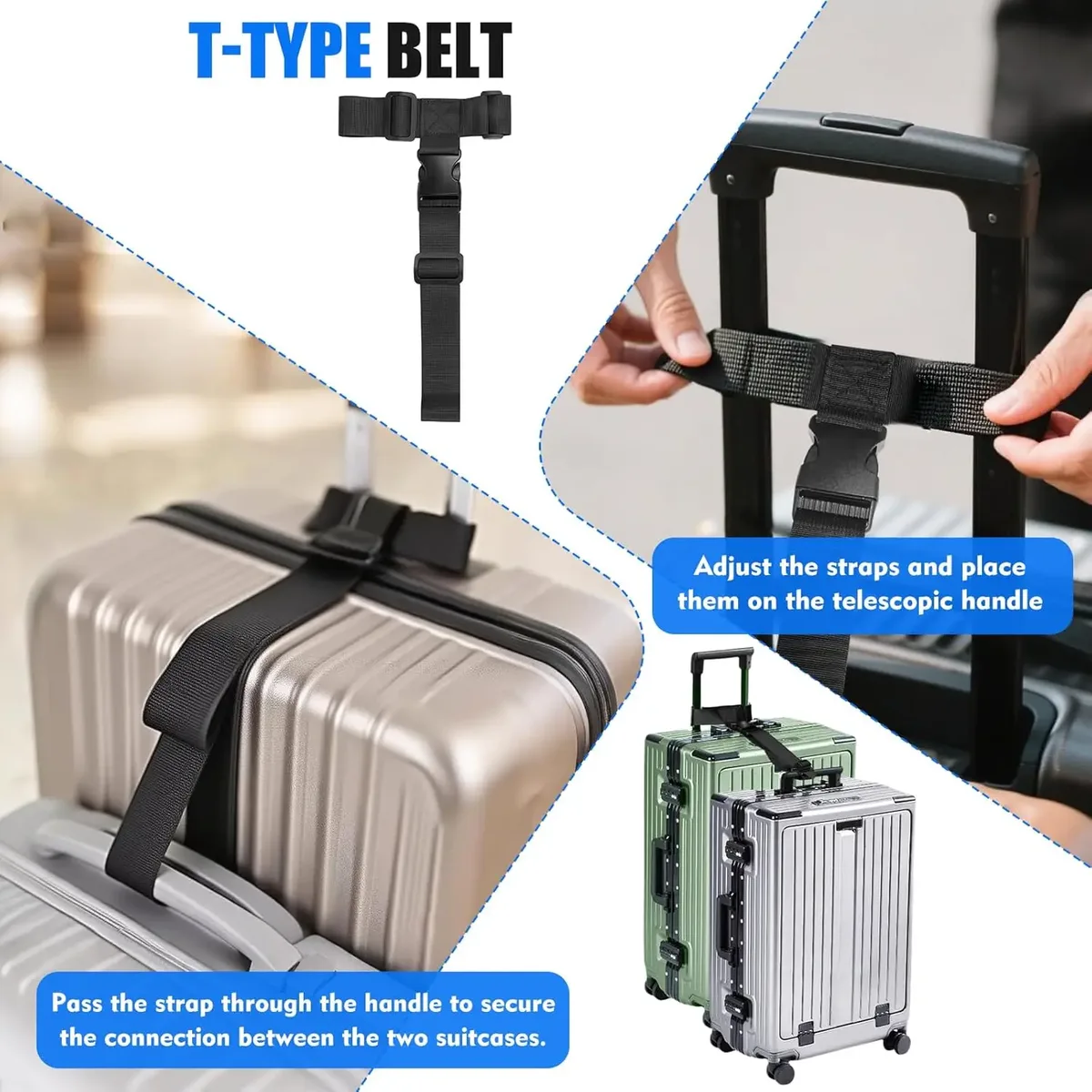 2 ensembles de sangles de connexion réglables en nylon pour bagages, ceinture de fixation portable, accessoire de voyage pour valise, sac à main, voyage en plein air