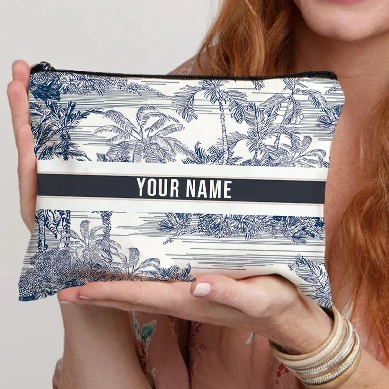 organisateur de cosmétiques de voyage avec nom personnalisé, pochette de rangement pour fournitures de bureau pour femmes, sac de maquillage en toile cadeau personnalisé, trousse à crayons