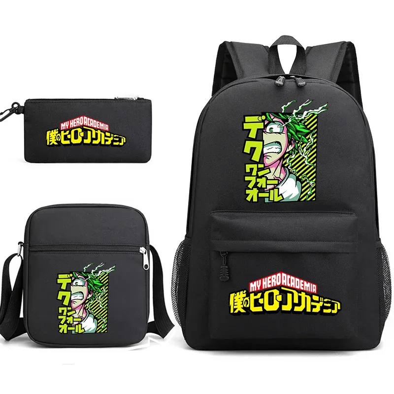 ensemble de sacs à dos scolaires imprimés my hero academia, 3 en 1, avec sac à bandoulière, trousse à crayons, pour garçons, filles, enfants