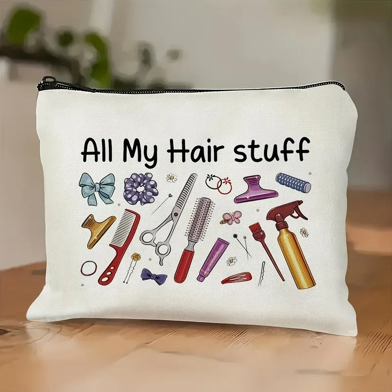 sac de toilette de voyage en toile avec imprimé accessoires pour cheveux, sac de rangement léger à fermeture éclair pour maquillage, design tendance, c'est un cadeau