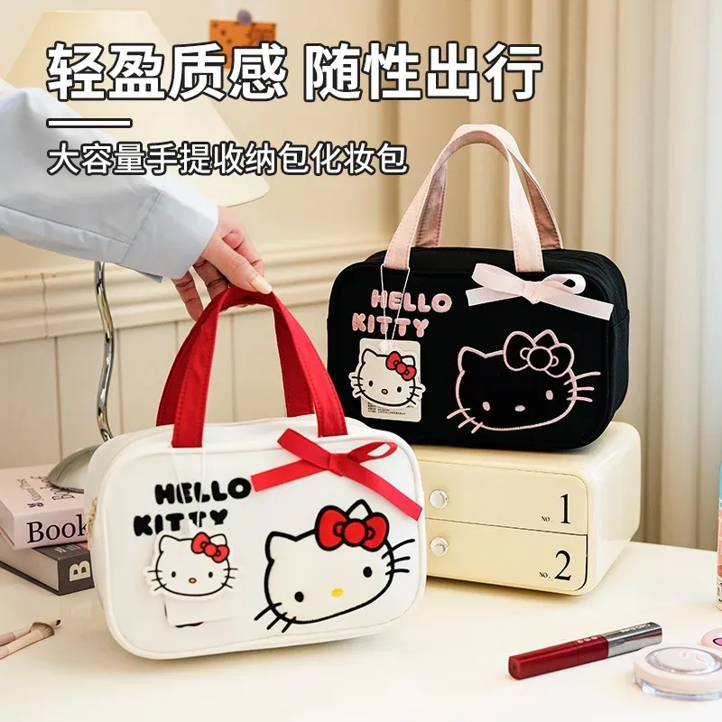 Véritable trousse de toilette et de maquillage HelloKitty, mignonne, de dessin animé, portable, grande capacité, multifonctionnelle, sac de voyage, sac à main.