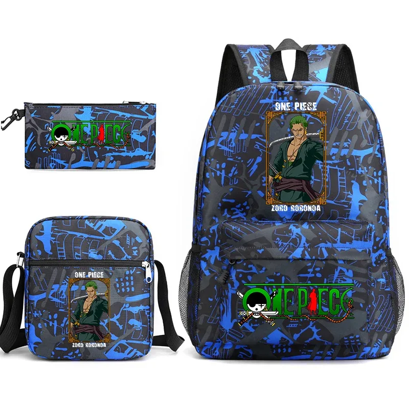 ensemble de sacs à dos pour étudiants imprimés one piece zoro, avec sac à bandoulière et trousse à crayons, pour enfants et adolescents, pour l'école, les voyages, légers