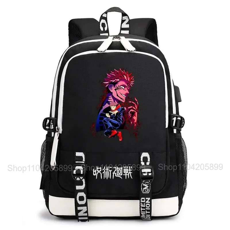 sac à dos jujutsu kaisen, anime satoru gojo itadori yuji, sac d'école pour étudiants, grande capacité, port de chargement usb, sac à dos de voyage
