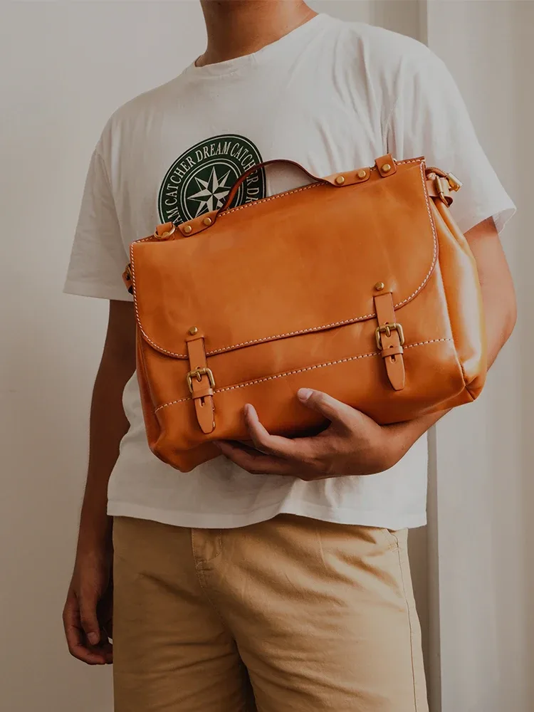 pndme vintage haute qualité en cuir véritable hommes porte-documents mode voyage à la main en cuir de vache travail épaule sac de messager