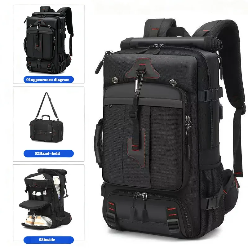 Sac de voyage pour l'extérieur de 60-80L, grande capacité, valise pour ordinateur portable de 18 pouces, sac à dos multifonctionnel imperméable