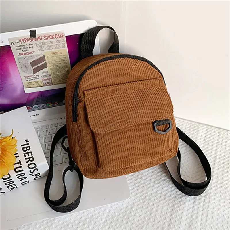mini sac à dos en velours côtelé simple pour femme, style campus, capacité de document pure, double initié, solide, mode